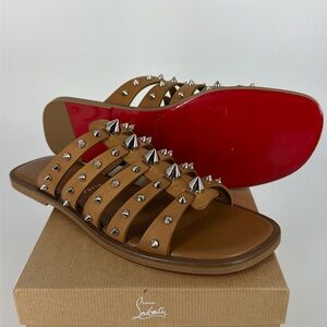 Christian Louboutin 40.5 Charja Flat Brown Calf Spike Roman Strappy Sandals E960